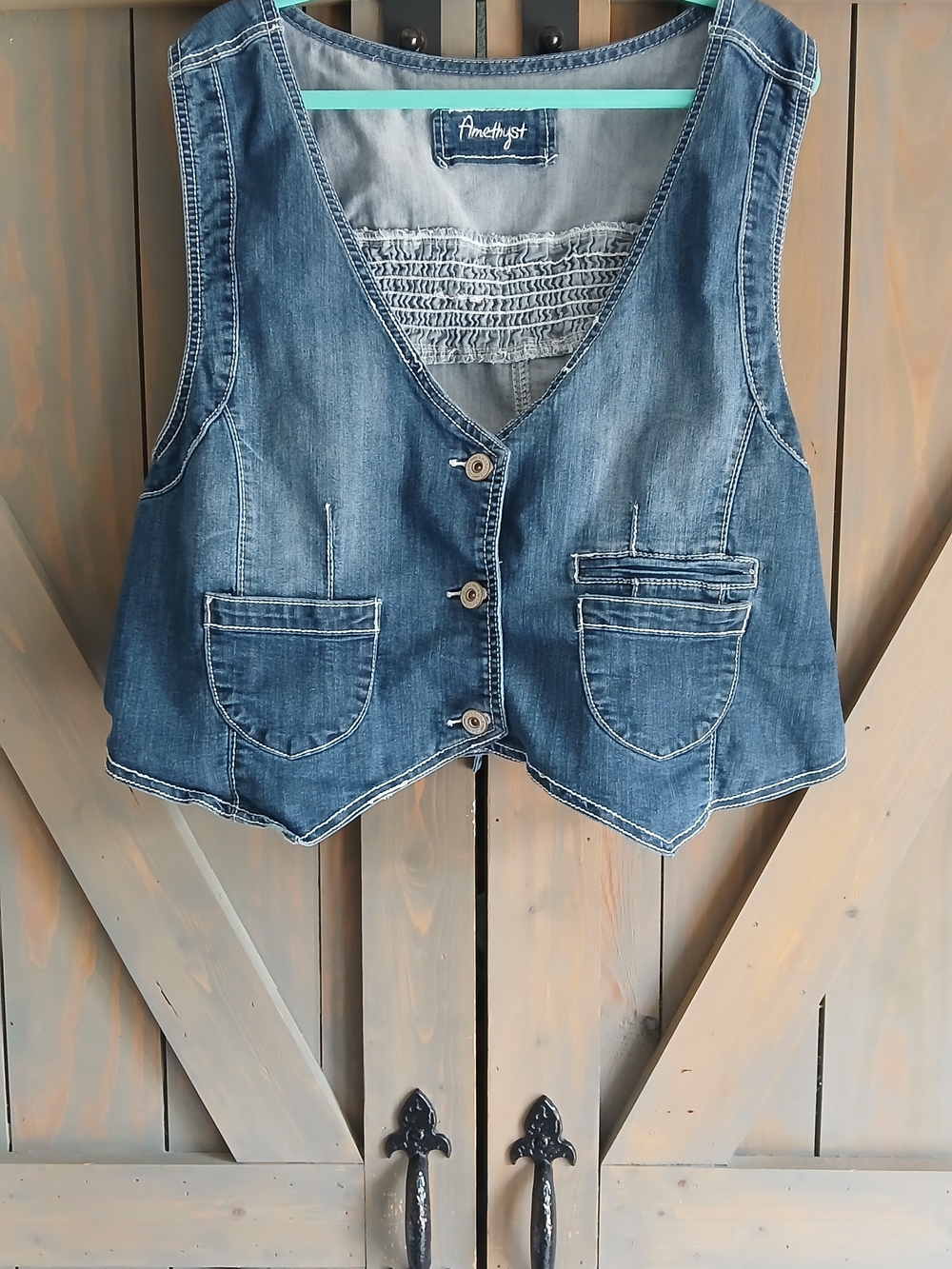 Amethyst Jeans Blue Denim Women's Vest with Button Front
